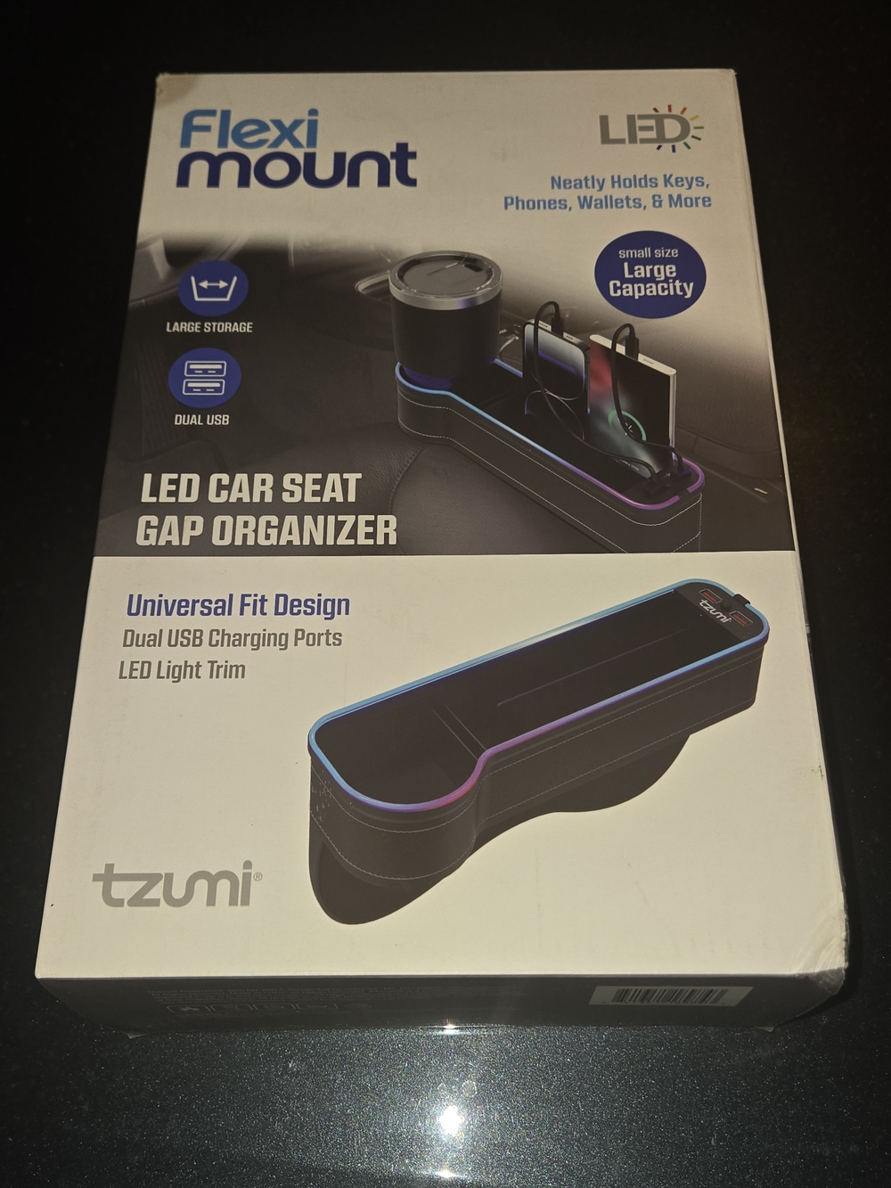 Flexi Mount LED Car Seat Gap Organizer with LED Trim